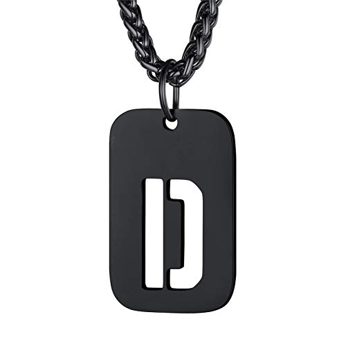 Bandmax Chapas militares letras iniciais de nome A-Z pendente Dog Tag com corrente espinho 55 cm 5 cm comprimento aço inoxidável três cores