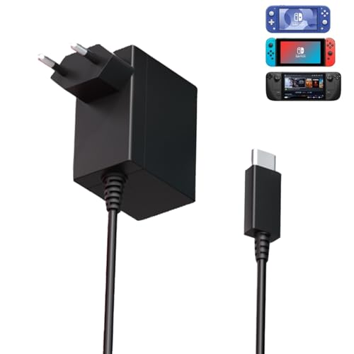 Carregador de carregamento rápido de 39 W para Nintendo Switch/Switch Lite/Switch OLED/Switch Deck Dock/Switch Pro Controller compatível com modo TV, adaptador CA com fonte de alimentação de 1,5 m/5