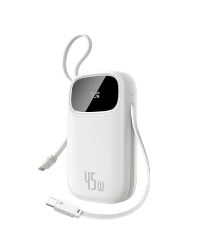 Baseus Powerbank 45 W 20000 mAh com 2 cabos USB-C integrados, Power Bank PD3,0 QC4,0 baterias externas carregamento rápido, 3 C 1 A, carregador portátil para iPhone 16/15/14 Pro Max, Samsung, BG