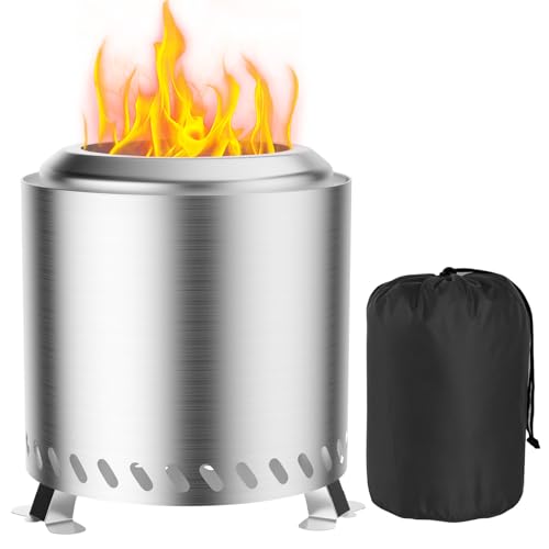 Braseira exteriores, 22 x 22 x 26 cm bracelete sem fumo aço inoxidável mini lareira de mesa cesta para fogo barril de fogo com suporte saco de armazenamento, decoração de varanda terraço jardim