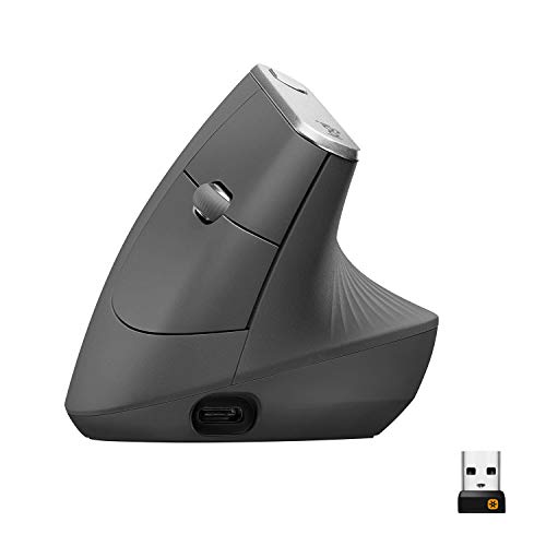 Logitech MX Rato vertical sem fios ergonómico, multicomputador, 2,4 GHz/Bluetooth com recetor Unifying USB, rastreamento ótico 4000 DPI, 4 botões, carregamento rápido, preto