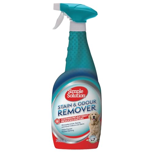 Simple Solution Removedor de manchas e odores para cães, limpador enzimático com poder de limpeza pró-bactérias, 750 ml