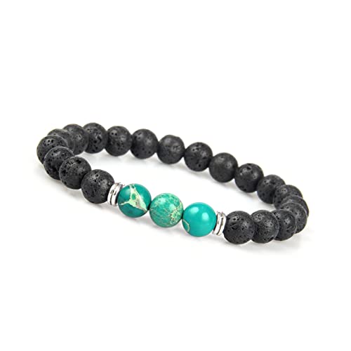 GD GOOD.designs Chakra Bead pulseira de pedra de lava para homens - pulseira de pedra natural com contas de lava preto I Unisize pulseira de energia para homens