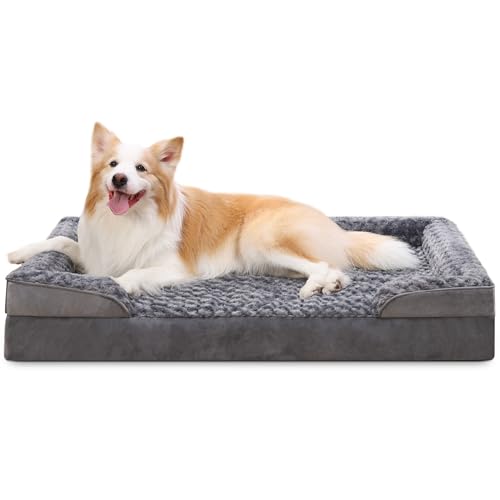 KSIIA Cama cão grande, 111x81x18cm, colchão cão lavável e destacável, fundo antiderrapante, cama ortopédica para cães, sofá para espuma com memória, cinzento, XL-Plus