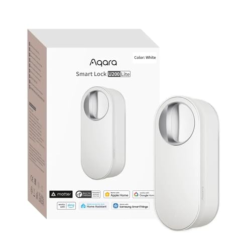 Aqara Fechadura inteligente U200 Lite, Matter over Thread, modo silencioso, bloqueio automático, acesso remoto, bateria recarregável, compatível com Apple Home, Alexa, branco