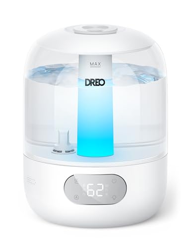 Dreo Humidificador de bebé silencioso de 3 l, 26 dB para quarto, névoa fria ultra-sónica, de 360 °, 30 h automonomia, luz ambiente, difusor óleos essenciais, para casa, branco
