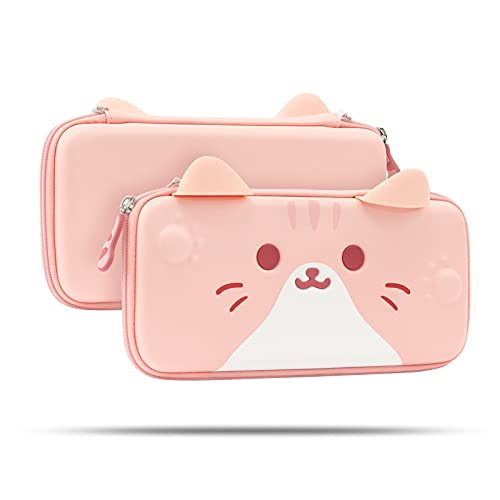 GeekShare Capa de transporte com orelhas de gato compatível com Nintendo Switch/Switch OLED, capa de transporte portátil rígida fina para consola Switch e acessórios de jogos