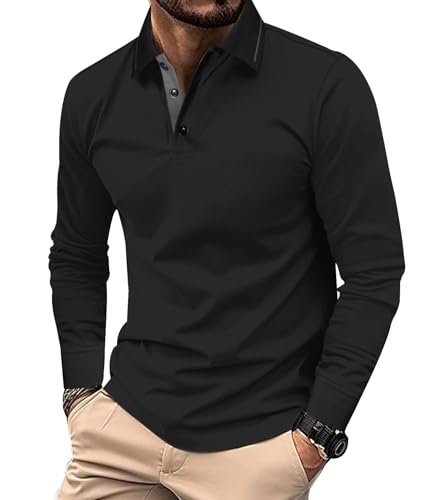 Comilaka Homem polo casual manga comprida Poloshirts algodão t-shirt de golfe cor contrastante outono inverno clássico