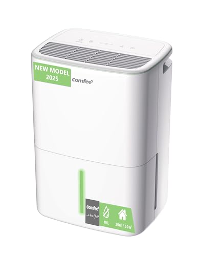 COMFEE ' Deshumidificador 10 l para humidade interior até 20 m2 / 50 m3 Aqua Dry, desumidificador silencioso compacto e de baixo consumo - desumidificadores de humidade com depósito removível novo