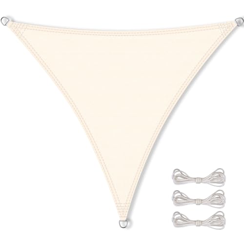 CelinaSun Toldo de sol para jardim e varanda Incl. Cordas de fixação HDPE triângulo equilátero 3,6 x 3,6 x 3,6 m, branco, creme, proteção solar respirável