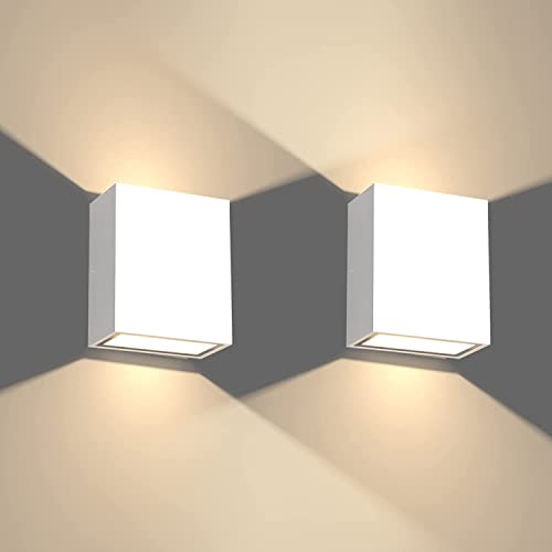 Klighten 2 peças 7 W candeeiro de parede LED interior exterior impermeável IP65, acima abaixo apliques de parede modernos de alumínio para quarto corredor jardim, branco quente 2800-3200 K, branco