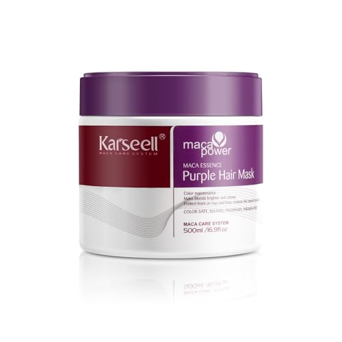 Karseell Máscara de cabelo roxo, reparação de cabelo tingido iluminar o cabelo para cabelo loiro, cinzento, cabelos brancos, 500 ml