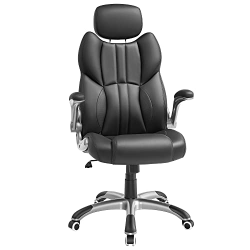 SONGMICS Cadeira de escritório, cadeira de jogos ergonómica, mecanismo de inclinação, apoio de braços dobráveis, rodas universais, altura ajustável, cadeira de corrida, preto tinta OBG65BK