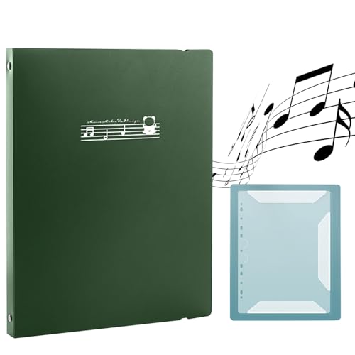 Irtyif Pasta para partituras musica, tamanho A4, documento de nota musical, 30 capas, plástico, dupla face, pasta de arquivos de música para guardar partituras musicais, arquivos (verde)