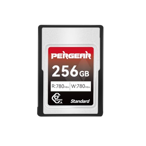 Pergear 256 GB CFexpress Tipo A de cartão de memória, velocidade de leitura de até 780 MB/s e velocidade de gravação de 780 MB/s para gravação 4K 120P, 8K 30P (série padrão)