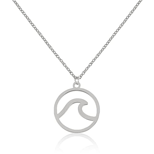 GD GOOD.designs Corrente Wave para senhoras - impermeável - colar de surfista de aço inoxidável I jóias de surf com pingente Wave ouro - prata ou ouro rosa