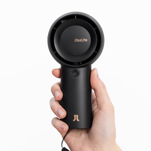 JISULIFE Turbo ventilador de mão [18H máx] mini ventilador de mão portátil, 6000 mAh USB recarregável ventilador pessoal, funciona com bateria pequena ventoinha de bolso com 5 velocidades - preto