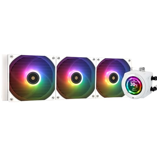 TR Core Vision 360 White ARGB CPU Water Cooler com PWM Fan, velocidades de 2000 RPM, tela IPS LCD com 480 x 480 x 480, resolução Liquid CPU Cooler, para AM5/Intel LGA1851/1700, 2,1 polegadas D isplay