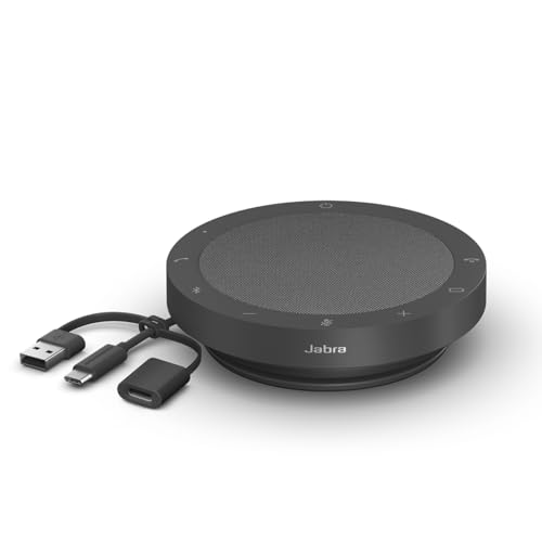 Jabra Speak2 55 Altifalante sem fios Bluetooth, 4 microfones, cancelamento de ruído, 50 mm de alto alcance, áudio de banda larga, compacto e portátil, certificado para zoom e Google Meet - cinzento