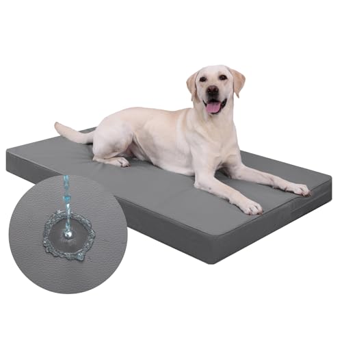 Favodormir Cama ortopédica cães grande impermeável, dupla face de couro sintético, colchão cão, Dog Bed, capa removível lavável, colchão, cinzento, 134 x 91 x 9 cm