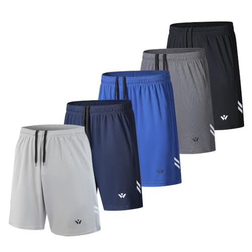 fovdtaa Pacote de 5 calções desportivos para homem com bolsos e cintura elástica, calções de treino de secagem rápida, calções de corrida