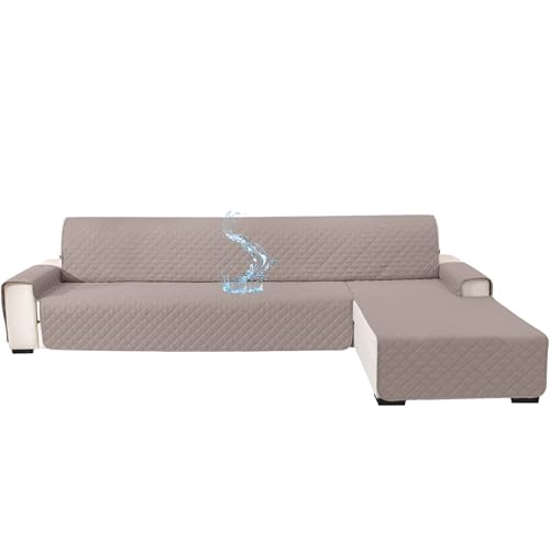 YSTELLAA 100 % capas impermeáveis para sofá Chaise Longue 3 lugares (L 255 cm), cobertura sofás Chaise longo esquerdo/direito reversível, protetor sofá Chaise longo gato cão, caqui