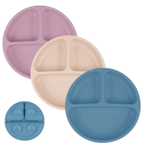 Vicloon Pratos para crianças, 3 peças pratos de silicone, prato ventosa para bebé, pratos de bebé com ventosa, pratos de bebé antiderrapantes, toalha de mesa individual silicone para bebé