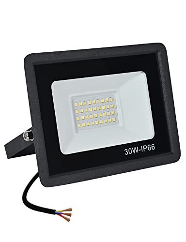 treoir Focos LED para exterior, 30 W, projetor LED 3000 LM com lâmpada LED, IP66 impermeável 3500 k holofote LED para jardim, garagem, pátio, armazém, estacionamento (30 W, luz quente)