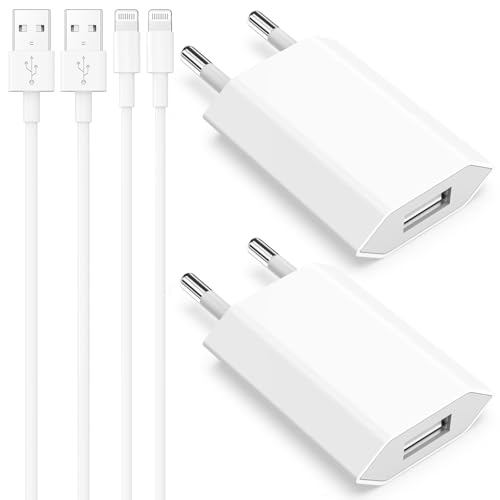 Carregador iPhone, 4er-Pack de 5 W tomadas USB A e cabos de carregamento 2M compatível para iPhone 8 7 6 6S 5S 5C SE 2020 14 13 12 11 Pro MAX XR X XS Plus Pad, adaptador de carregador adaptador de
