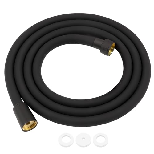FEVONE Mangueira de chuveiro preta 1,75 m mangueira PVC chuveiro liso mate, mangueira de duche de substituição com conexões de latão, conexão universal G 1/2 polegadas chuveiro antitorsão