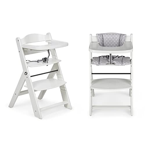 ms Cadeira alta para bebé de madeira Full de - evolutiva, cadeira alta, ergonómica, regulável, segura, branco/cinzento