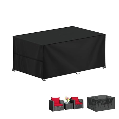 LAMUNI Capa mesa de jardim, impermeável, 150 x 90 x 75 cm, capa para móveis de jardim, retangular, 420D, tecido Oxford, cobertura de mesa exterior, capa protetora de mesa, anti-vento
