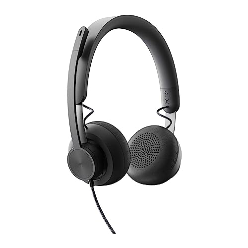 Logitech ZONE WIRED Headset Auricular profissional com microfone cancelador de desempenho superior, ligação com cabo com conector USB-A e USB-C, áudio de alta fidelidade, certificado UC - grafite