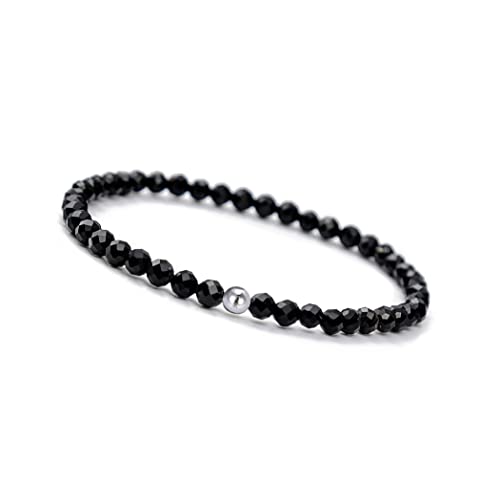 GD GOOD.designs EST. 2015 Pulseira de pérolas para senhoras com pedras naturais genuínas e contas de prata 925 I pulseira de pedras naturais feita de contas facetadas de pedras preciosas de 4 mm