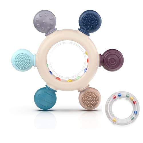 akolik Mordedor de bebé, chocalho de silicone para bebé, brinquedo de dentição de remo, brinquedo agarrar, acessório de enfermagem para dentição sem BPA para bebés com mais de 0 3 6 9 meses