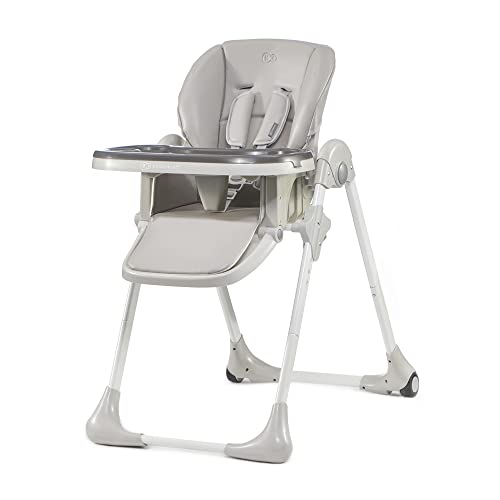 Kinderkraft YUMMY Cadeira alta para bebé, poltrona infantil, cadeira infantil, publicultura, refeições para bebé, dobrada, com bandeja, apoio para os pés, ajustável, nascimento, 15 kg, cinzento