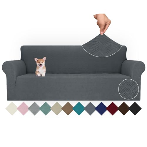 Ystyle Capa para sofá de 4 lugares ajustável, capas para sofá elástico, capa de sofá anti-gatos cães, sofá cover com apoios de braços, Jacquard capas cobertura sofá antiderrapante lavável, cinzento