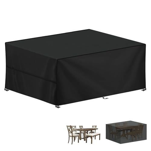 LAMUNI Capa para móveis de jardim, 245 x 165 x 100 cm, capa de mesa exterior impermeável, capa protetora para conjuntos de móveis e jardim, tecido Oxford 420D, anti-vento, retangular