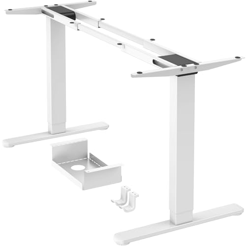ErGear Mesa elevável, moldura com pernas elétricas de ajuste de altura duplo do motor, mesa de secretária elevada com 4 controlos de memória para escritório em casa, suporta até 120 kg (branco)