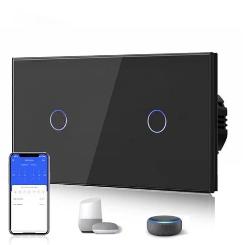 Interruptor de luz tátil Bseed, WiFi duplo de 1 via (necessário alimentação neutra) Alexa/Tuya/IFTT, painel de vidro compatível, 157 * 86