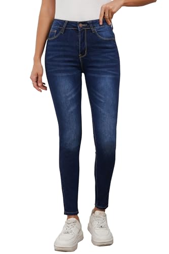 Merlvida Calças de ganga femininas elásticas de cintura alta Push Up Calças de ganga Slim justas calças de ganga