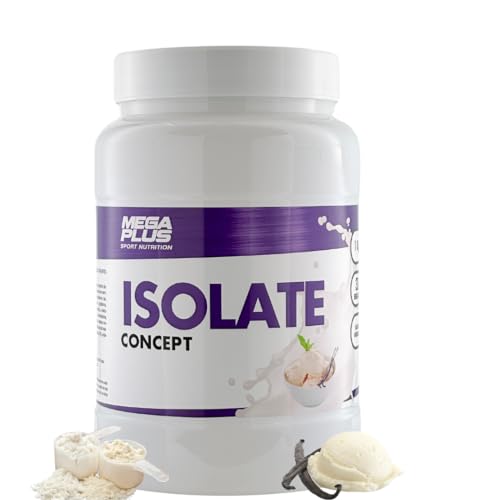 Protein isolate concept 100% mega Plus, proteção em pó para batidos, proteínas para massa muscular, sem glúten, sem aspartame, sem açúcar, proteínas 1 kg (baunilha)