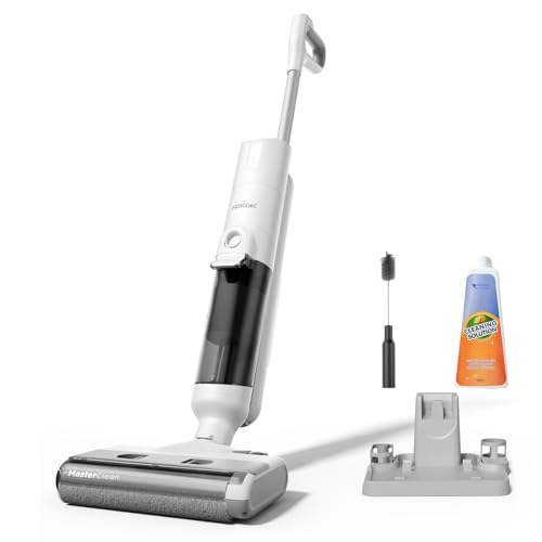 Proscenic Aspirador de pó sem fio em seco e húmido, vassoura aspirador sem cabo, aspirador de pó sem cabo, aspirador esfregador sem cabo, aspirador esfregona, 1,15 liters, 62 decibéis, F10 Pro branco