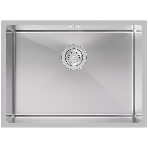Auralum Lava-louças cozinha 1 seno 60 x 44 cm, lava-louça sob bancada ou sobre bancada com filtro de drenagem sifão, aço inoxidável