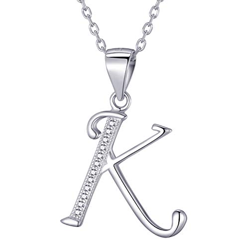 Morella Colar para mulher, com letras pendentes, prata 925, rodeadas por pedras de zircónio, para senhoras, 45 cm, cor branca