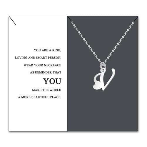HEYEJET Colar inicial original aço inoxidável, colar mulher com pingente letra A-Z pequenas - bijuteria presente mãe filha aniversário namorada ou amigas presente com cartão inspiradora