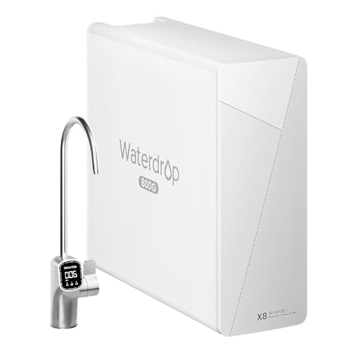 Waterdrop X8 Sistema de osmose reversa, NSF/ANSI 58 & 372 certificado, 800 GPD Filtro de água de osmose inversa sem tanque, 9 etapas, 2:1 puro a drenagem