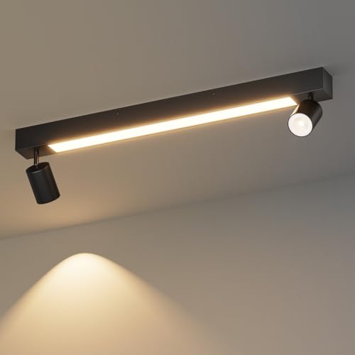 Klighten Candeeiro de teto com 2 holofotes, 28 W 2070 Lumen LED 2 GU10 capa, holofotes de teto ajustáveis modernos, holofotes para sala de estar, quarto, cozinha, preto, lâmpada GU10 não incluída