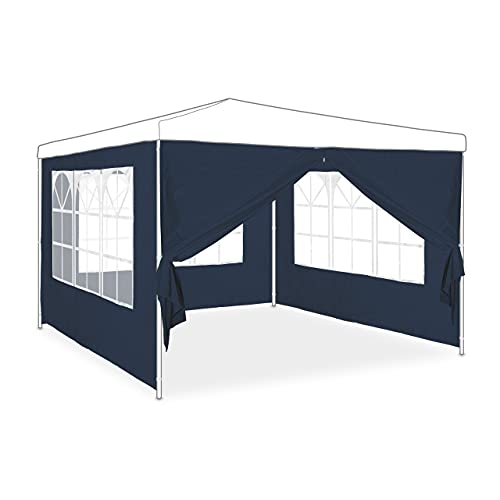Relaxdays 4 tendas, 2 x 3 m, cortinas de canteiro, janela, fecho de correr, impermeável, painéis, polietileno, azul, conjunto de 3