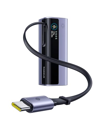 Baseus EnerGeek Power Bank 145 W 20000 mAh Carregador portátil com 60 cm cabo USB-C integrado retrátite, ecrã digital, compatível com MacBook iPad, iPhone 16/15 Pro, Galaxy Ultra, DELL